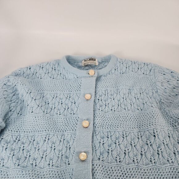 Vtg 1970s Rosanna Wintuk Blue Knit Cardigan Orlon Acrylic Round Neck Sweater - Picture 16 of 16